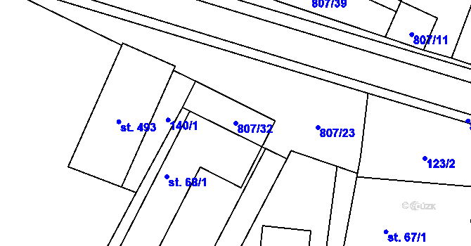 Parcela st. 807/32 v KÚ Ostřešany, Katastrální mapa