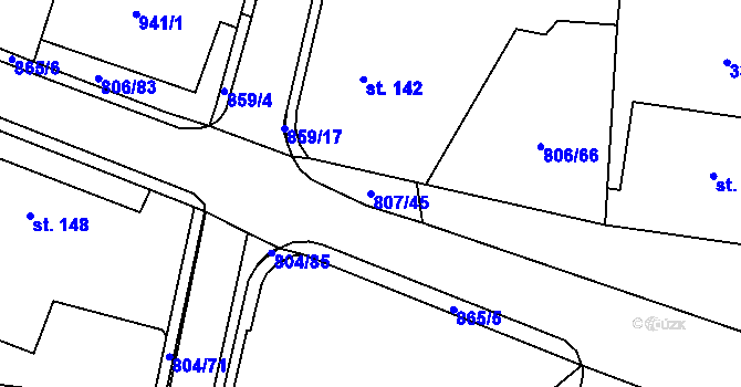 Parcela st. 807/45 v KÚ Ostřešany, Katastrální mapa