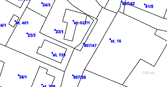Parcela st. 807/47 v KÚ Ostřešany, Katastrální mapa