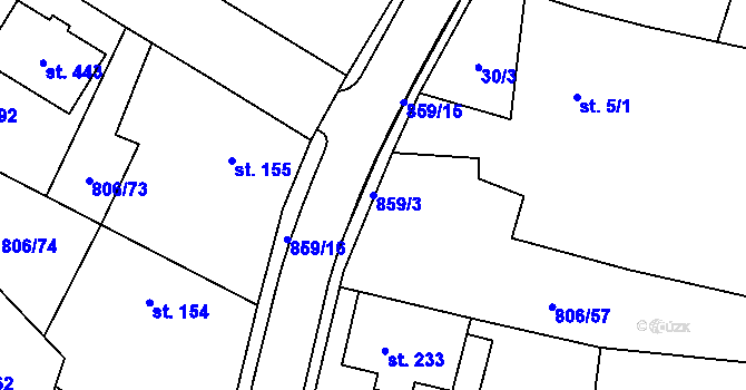 Parcela st. 859/3 v KÚ Ostřešany, Katastrální mapa
