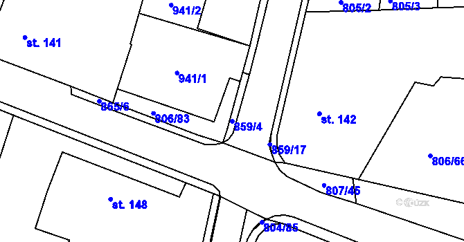 Parcela st. 859/4 v KÚ Ostřešany, Katastrální mapa