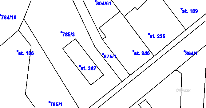 Parcela st. 875/1 v KÚ Ostřešany, Katastrální mapa