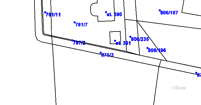 Parcela st. 875/3 v KÚ Ostřešany, Katastrální mapa