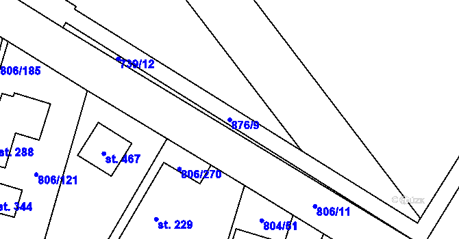 Parcela st. 876/9 v KÚ Ostřešany, Katastrální mapa