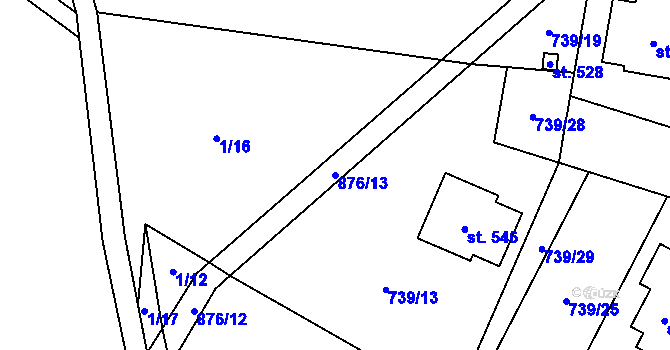 Parcela st. 876/13 v KÚ Ostřešany, Katastrální mapa