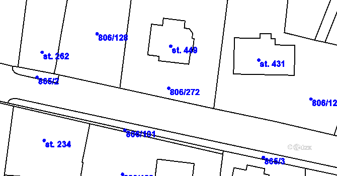 Parcela st. 806/272 v KÚ Ostřešany, Katastrální mapa