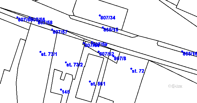 Parcela st. 807/62 v KÚ Ostřešany, Katastrální mapa