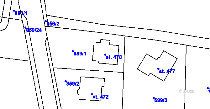Parcela st. 478 v KÚ Ostřešany, Katastrální mapa