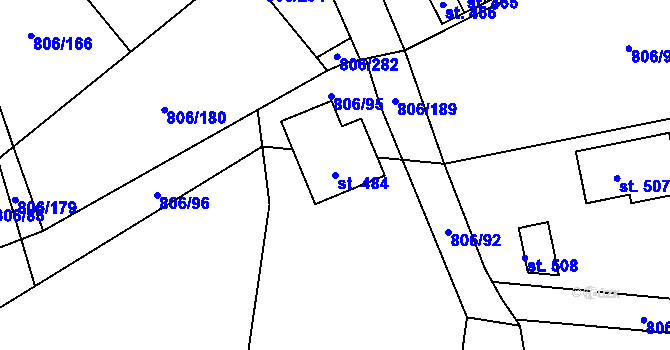 Parcela st. 484 v KÚ Ostřešany, Katastrální mapa