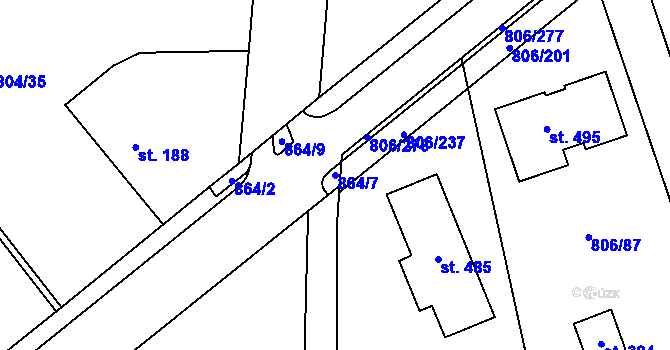Parcela st. 864/7 v KÚ Ostřešany, Katastrální mapa