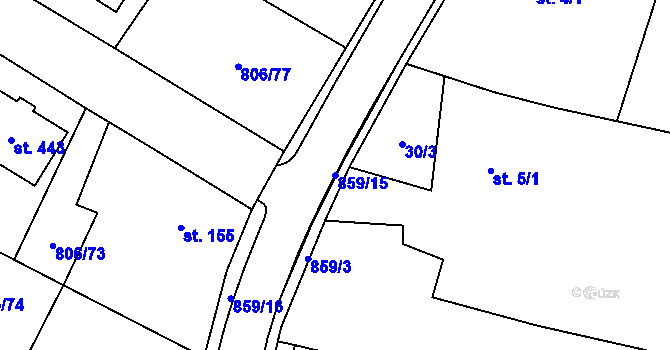Parcela st. 859/15 v KÚ Ostřešany, Katastrální mapa