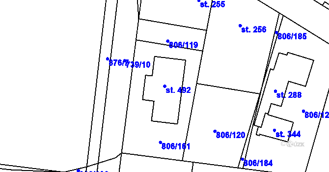 Parcela st. 492 v KÚ Ostřešany, Katastrální mapa
