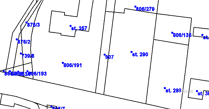 Parcela st. 907 v KÚ Ostřešany, Katastrální mapa