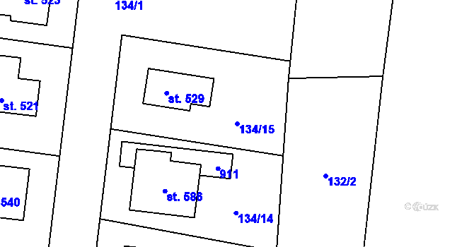 Parcela st. 134/15 v KÚ Ostřešany, Katastrální mapa