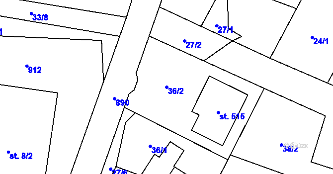 Parcela st. 36/2 v KÚ Ostřešany, Katastrální mapa