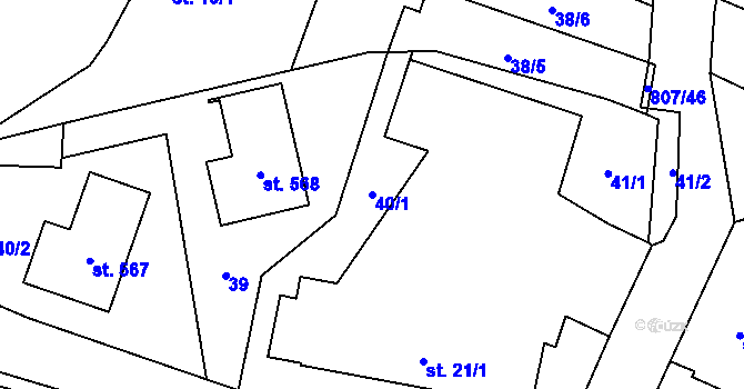 Parcela st. 40/1 v KÚ Ostřešany, Katastrální mapa