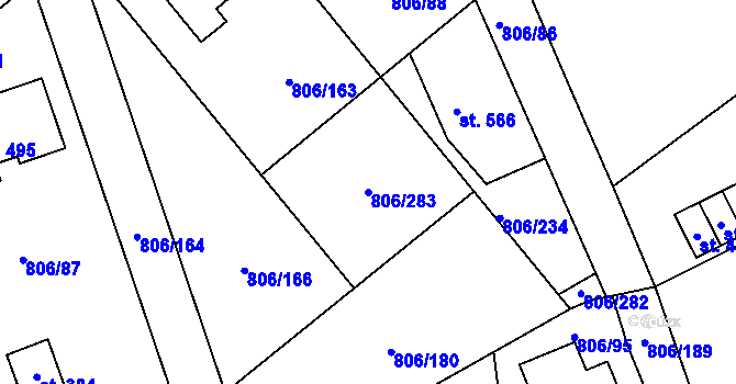 Parcela st. 806/283 v KÚ Ostřešany, Katastrální mapa