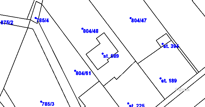 Parcela st. 589 v KÚ Ostřešany, Katastrální mapa