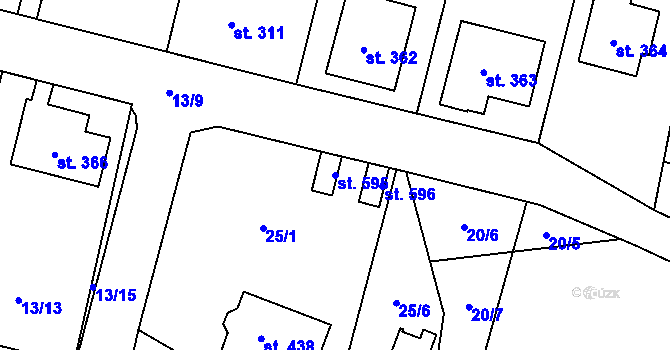 Parcela st. 595 v KÚ Ostřešany, Katastrální mapa