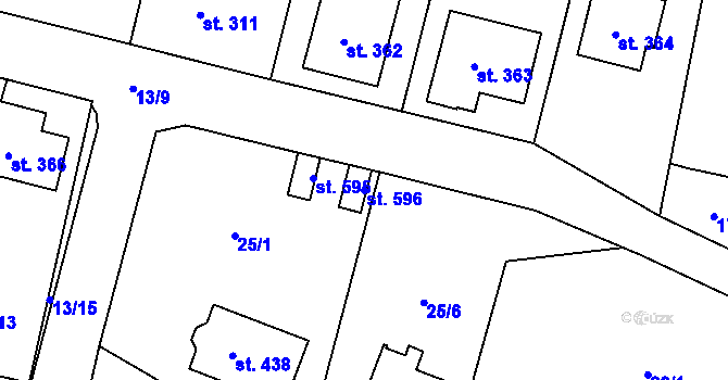Parcela st. 596 v KÚ Ostřešany, Katastrální mapa