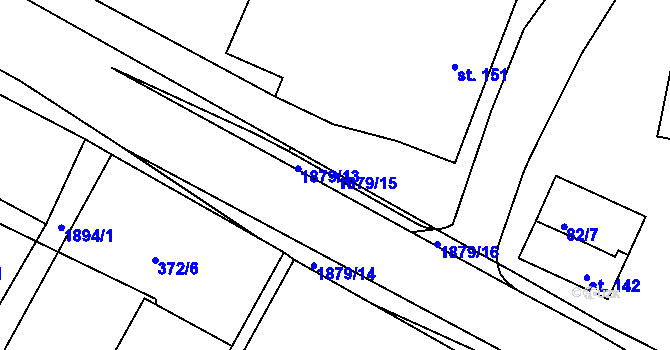 Parcela st. 1879/15 v KÚ Ostřetín, Katastrální mapa