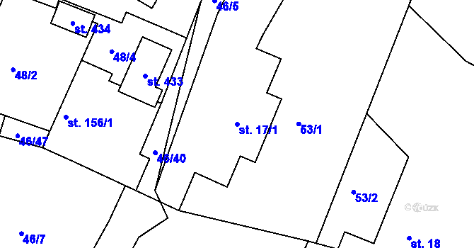 Parcela st. 17/1 v KÚ Ostřetín, Katastrální mapa