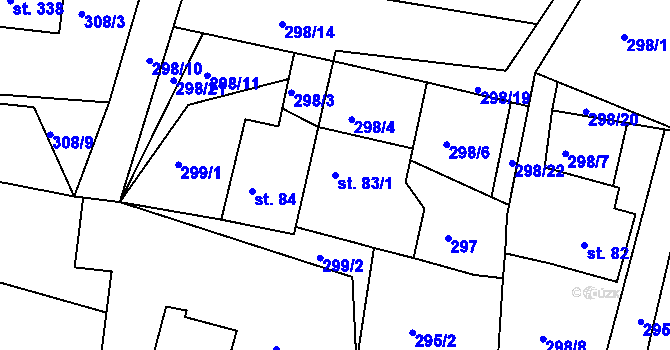 Parcela st. 83/1 v KÚ Ostřetín, Katastrální mapa
