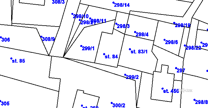 Parcela st. 84 v KÚ Ostřetín, Katastrální mapa