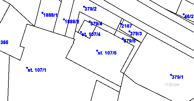 Parcela st. 107/5 v KÚ Ostřetín, Katastrální mapa