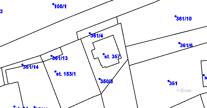 Parcela st. 357 v KÚ Ostřetín, Katastrální mapa