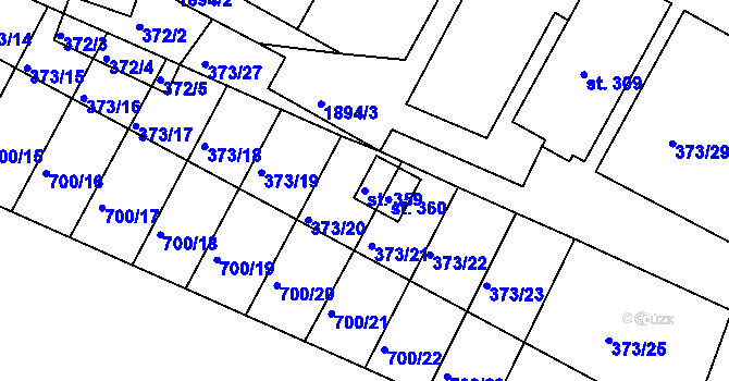 Parcela st. 359 v KÚ Ostřetín, Katastrální mapa