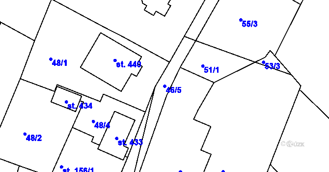 Parcela st. 46/5 v KÚ Ostřetín, Katastrální mapa