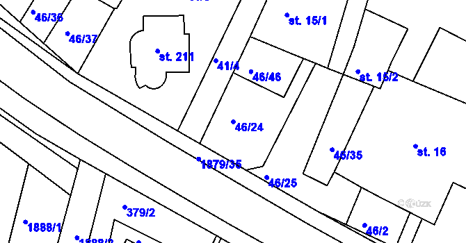Parcela st. 46/24 v KÚ Ostřetín, Katastrální mapa