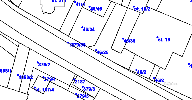 Parcela st. 46/25 v KÚ Ostřetín, Katastrální mapa