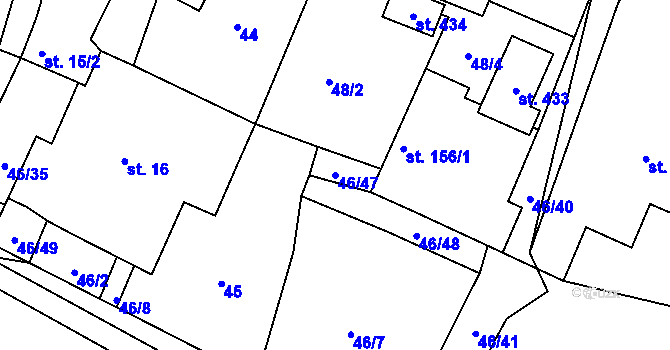 Parcela st. 46/47 v KÚ Ostřetín, Katastrální mapa
