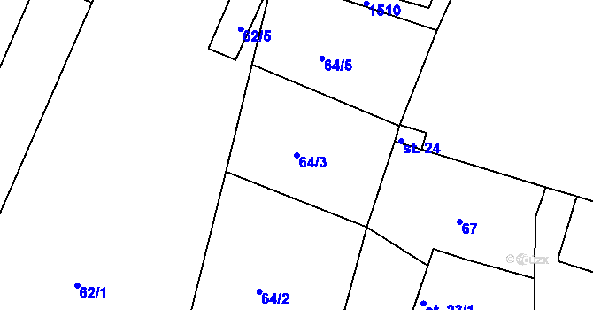 Parcela st. 64/3 v KÚ Ostřetín, Katastrální mapa