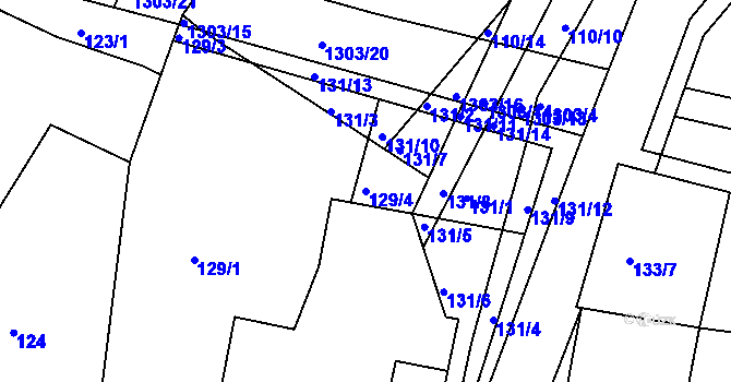 Parcela st. 129/4 v KÚ Ostřetín, Katastrální mapa