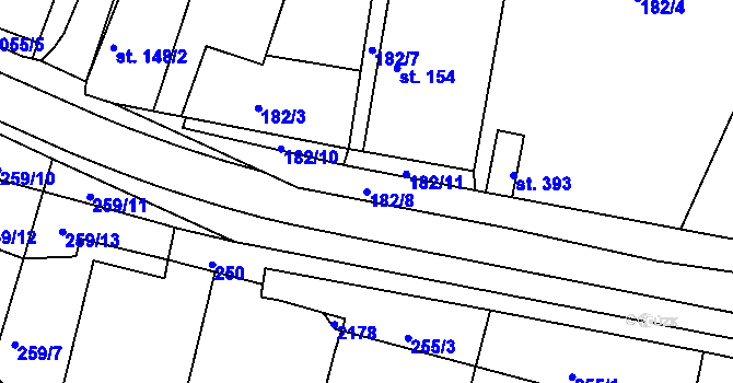 Parcela st. 182/8 v KÚ Ostřetín, Katastrální mapa