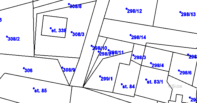 Parcela st. 298/21 v KÚ Ostřetín, Katastrální mapa
