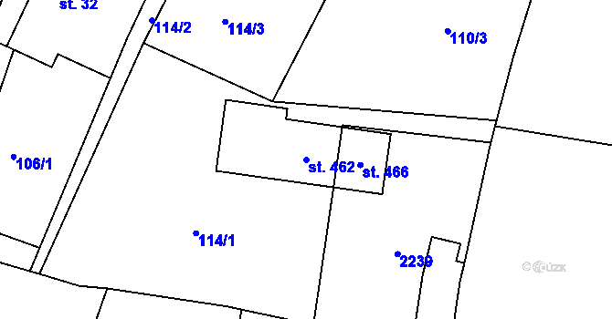 Parcela st. 462 v KÚ Ostřetín, Katastrální mapa