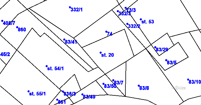 Parcela st. 20 v KÚ Vysoká u Holic, Katastrální mapa