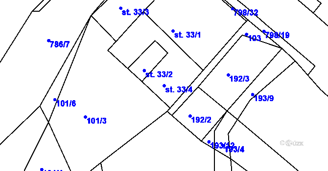 Parcela st. 33/4 v KÚ Vysoká u Holic, Katastrální mapa