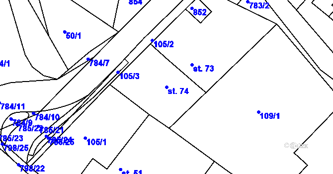 Parcela st. 74 v KÚ Vysoká u Holic, Katastrální mapa