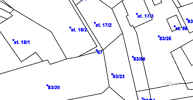 Parcela st. 67 v KÚ Vysoká u Holic, Katastrální mapa