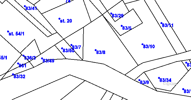 Parcela st. 83/8 v KÚ Vysoká u Holic, Katastrální mapa