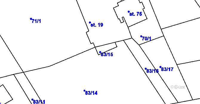 Parcela st. 83/15 v KÚ Vysoká u Holic, Katastrální mapa