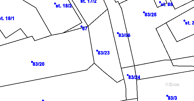 Parcela st. 83/23 v KÚ Vysoká u Holic, Katastrální mapa