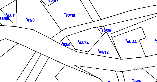 Parcela st. 83/34 v KÚ Vysoká u Holic, Katastrální mapa