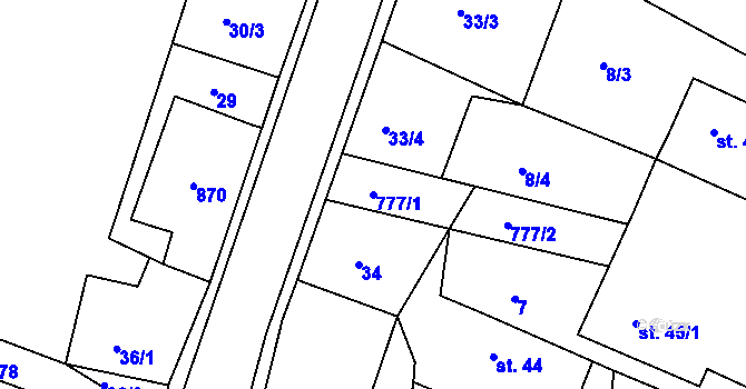Parcela st. 777/1 v KÚ Vysoká u Holic, Katastrální mapa