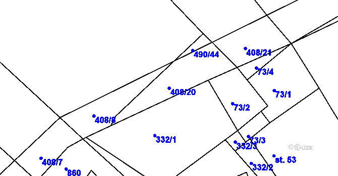 Parcela st. 408/20 v KÚ Vysoká u Holic, Katastrální mapa
